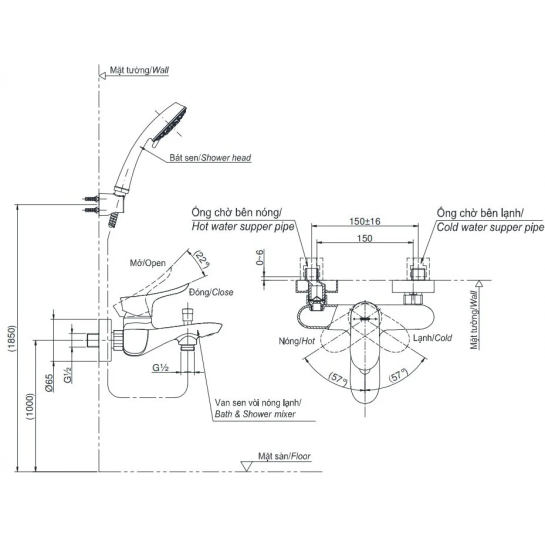 Vòi Sen TOTO TBG01302VA/TBW07009A Tay Sen 3 Chế Độ
