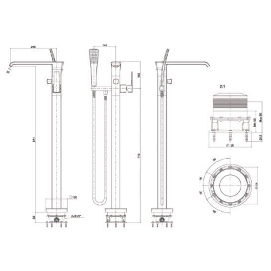 Vòi Xả Bồn Tắm American Standard WF-0616 (WF0616) Đặt Sàn Nóng Lạnh