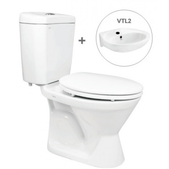 Bồn Cầu Viglacera VI66 2 Khối Nắp Êm Kèm Lavabo VTL2